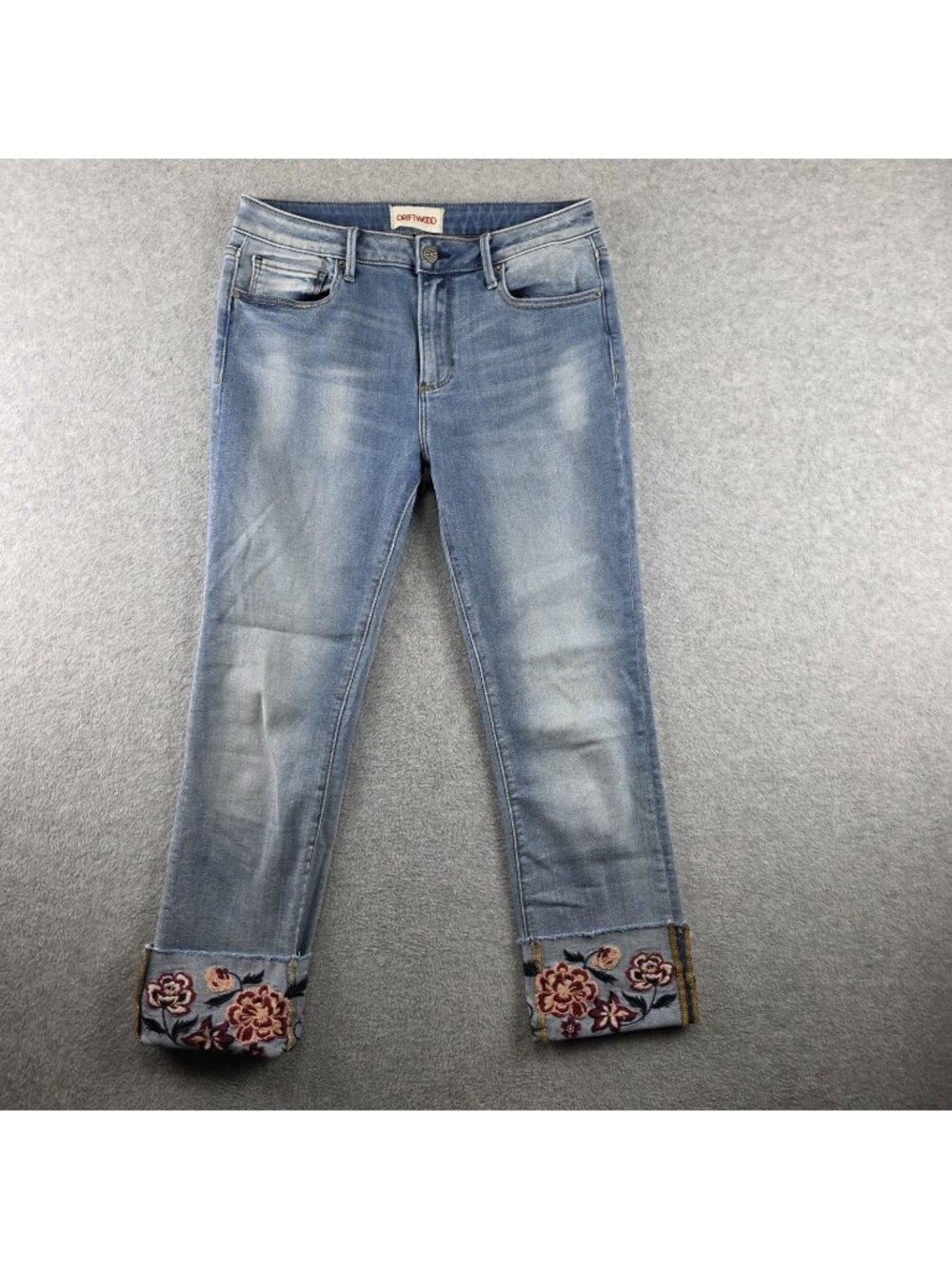 Driftwood Colette Skinny Jeans Womens 29 Blue Embroidered Cuffed Stretch